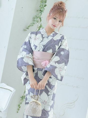 [浴衣 選べる帯]花柄 ゆかた3点SET[浴衣+平帯or作り帯+下駄][黒崎みさ/めぐりっぷ/五十嵐美咲着用]