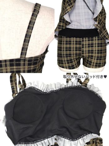 チェック スカート セットアップ フリル ビスチェ ビキニ(マスタード×ブラック)(M/L/XL) [ひかる/水着着用]
