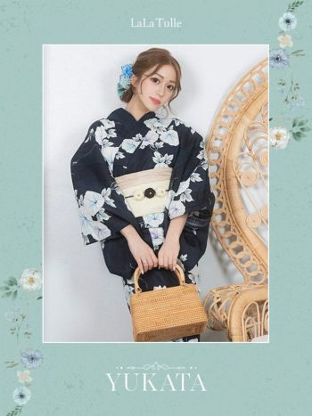 2025 浴衣 LaLaTulle | SALE【浴衣】紺色×朝顔柄ゆかた3点SET