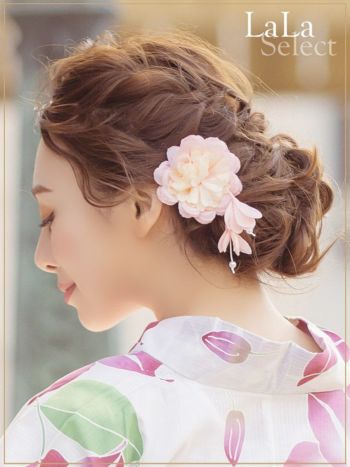 [髪飾り]ピン×パール付きしだれ花クリップ ヘアアクセサリー3点セット(ピンク/ホワイト/ダスティピンク)