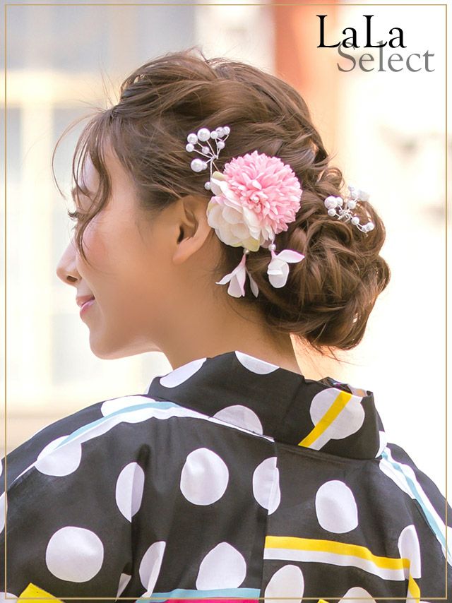 [髪飾り]グラデーション花クリップ ヘアアクセサリー(ピンク/ブルー)
