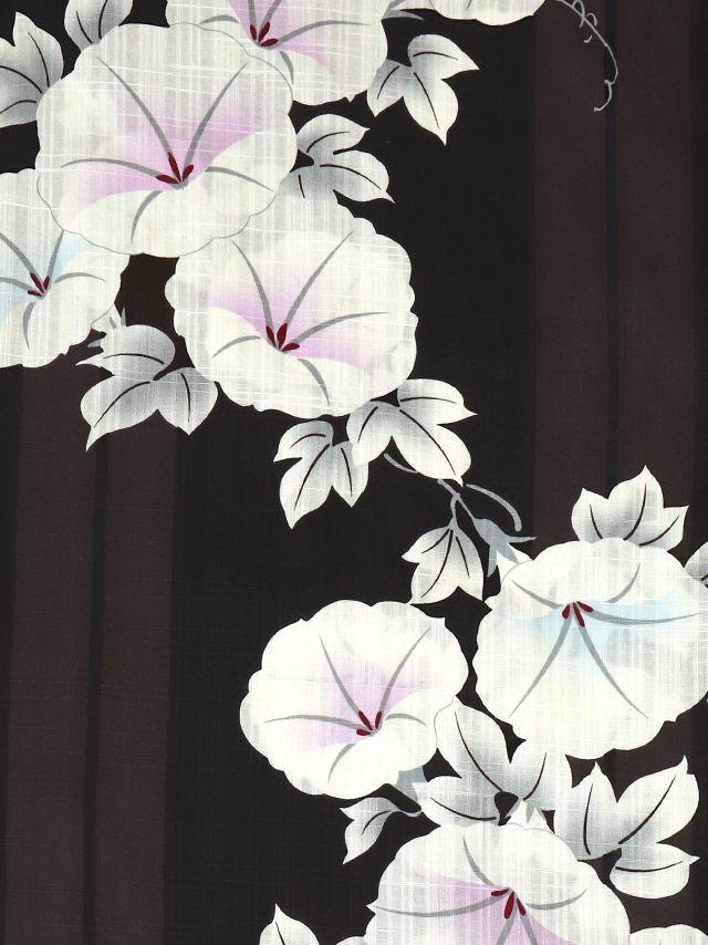 [浴衣 帯が選べる]黒色×朝顔柄 ゆかた3点SET[浴衣+平帯or作り帯+下駄][伊藤桃々着用]