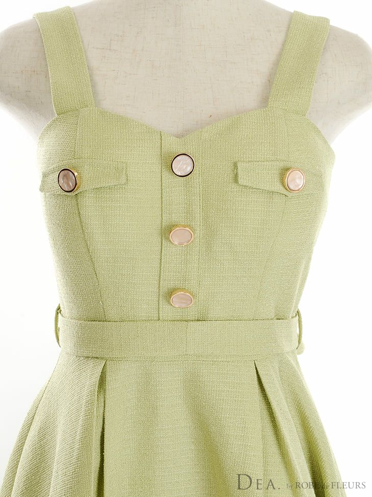 DEA by ROBEdeFLEURS[ディア バイ ローブドフルール]ワンカラー ツイード ノースリーブ リボンベルト フレア 高級ミニドレス[ブルー][Lあり][るな/キャバドレス着用][3125-1]