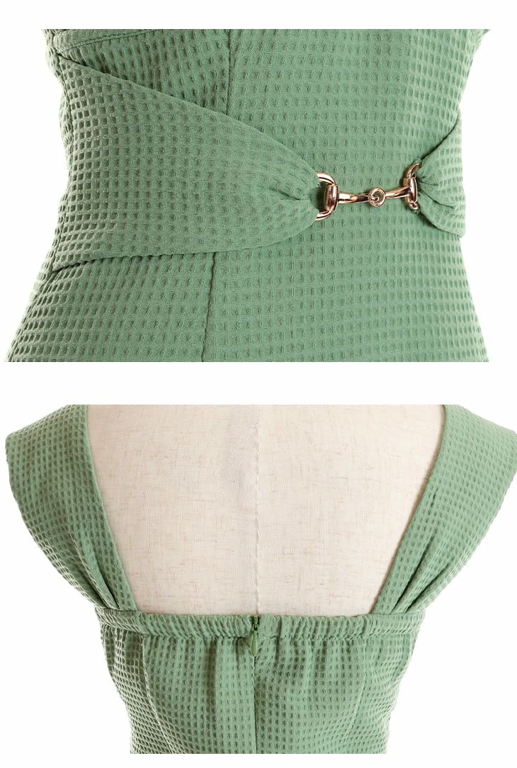 ROBEdeFLEURS Glossy[ローブドフルール グロッシー]ノースリーブ スタッズ バックル ストレッチ タイト 高級ミニドレス[グリーン][XSあり][真優川 咲/キャバドレス着用][2854]