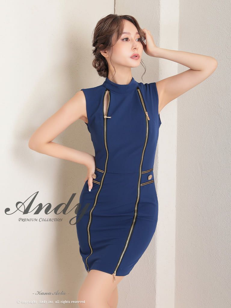 Andy[アンディ]ワンカラー ジップ ノースリーブ タイト 高級ミニドレス[ホワイト][青田夏奈/キャバドレス着用][2759]