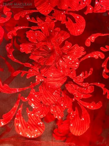 JEANMACLEAN[ジャンマクレーン]スパンコール 刺繍 スリット ノースリーブ Vネック スピンドル シアー ワンカラー マーメイド タイト 高級ロングドレス[レッド][Lあり][KAREN/キャバドレス着用][31379]