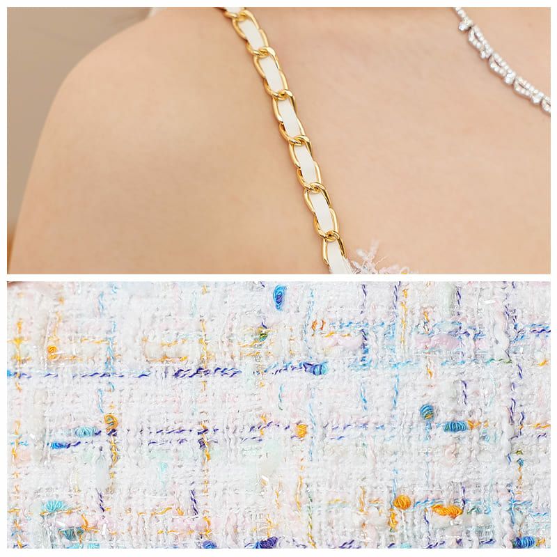 AngelR [エンジェルアール]ダブル ボタン デザイン キャミソール チェック ツイード フレア 高級ミニドレス[ブルー][XSあり][真優川咲/キャバドレス着用][23826]