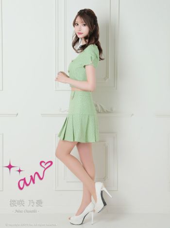 an/アン】ツイード ゴールドボタン プリーツ パフスリーブ