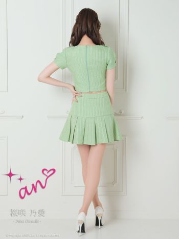 an/アン】ツイード ゴールドボタン プリーツ パフスリーブ