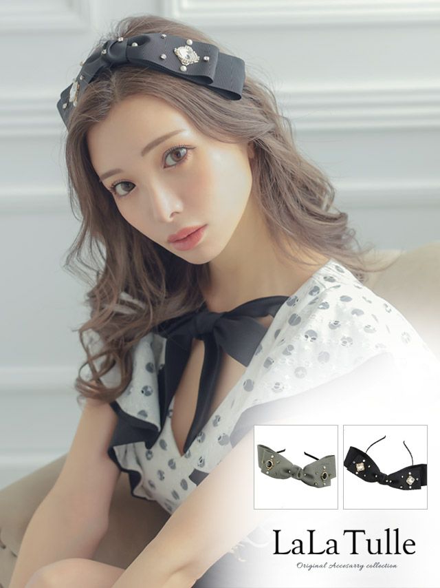 しわ加工ビッグリボンカチューシャ ヘアアクセサリー パーティー