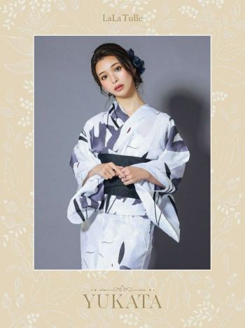 2025 浴衣 LaLaTulle | 【浴衣】白×黒水墨柄ゆかた3点SET [浴衣+