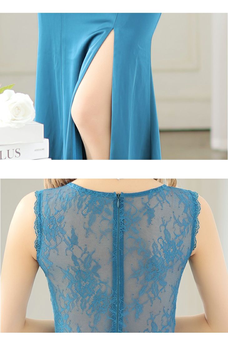 ROBEdeFLEURSGlossy[ローブドフルールグロッシー]ビジュー バストカット スリット タイト 高級ロングドレス[ティールブルー][Lあり][ゆりお/キャバドレス着用][2847]