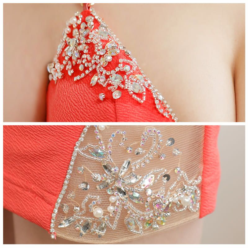 AngelR [エンジェルアール]ワンカラー ビジュー ショルダーチェーン バックカット タイト 高級ミニドレス[イエロー][XSあり][葉月 芽生/キャバドレス着用][23329]