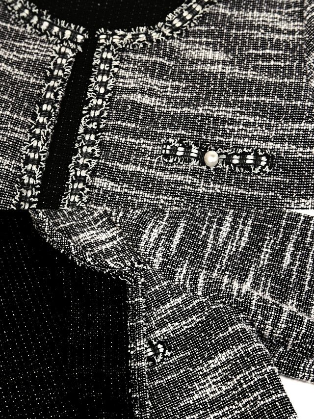 [LaLaTulle select]ツイード ノーカラー ニット ボレロカーディガン[ホワイト][久保七瀬/羽織り着用]