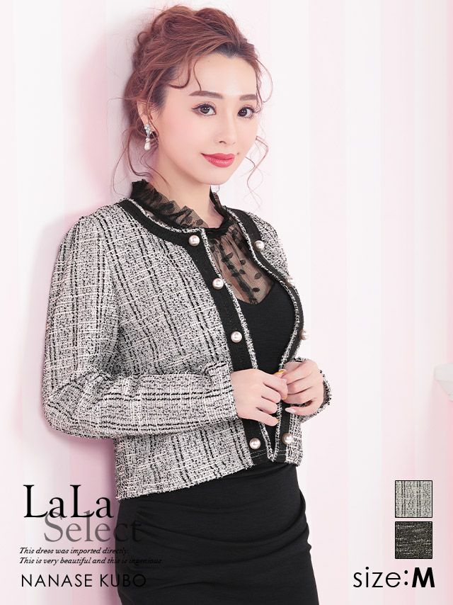 [LaLaTulle select]ノーカラー パール ニット ボレロカーディガン[ブラック][一条響/羽織り着用]