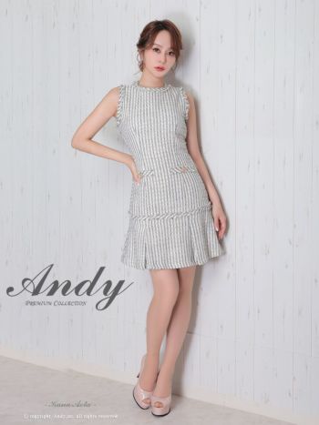 Andy [アンディ]チェックツイード ノースリーブ ボックスプリーツ Aライン フレア 高級ミニドレス[ブルー][青田夏奈/キャバドレス着用][2738]