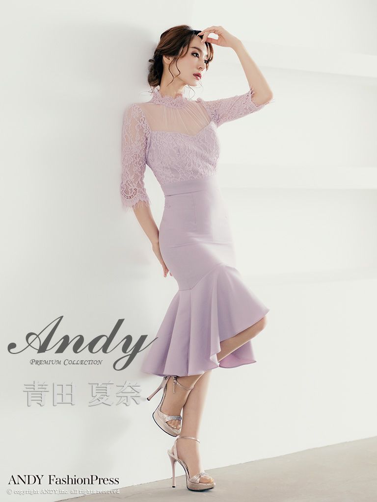 Andy/アンディ】ハイネック シースルー切り替えレース 七分袖 