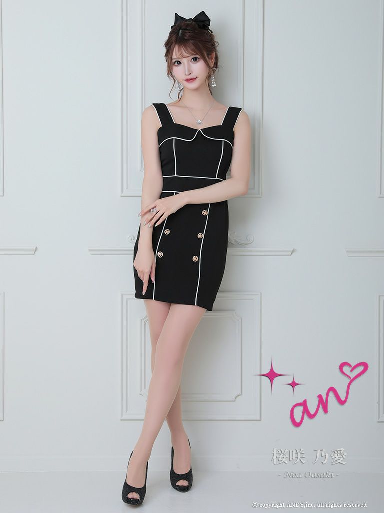 キャバドレス an アン パイピングデザイン ウエストマーク ノースリーブ ダブルボタン タイトミニドレス