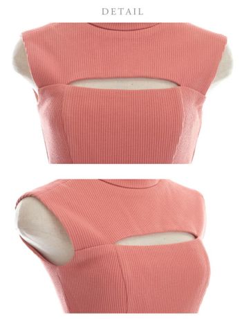 DEA by ROBEdeFLEURS[ディア バイ ローブドフルール]ワンカラー バストカット ウエストマーク ハイネック タイト 高級ミニドレス[ブラック][XS/Lあり][るな/キャバドレス着用][2864-2]