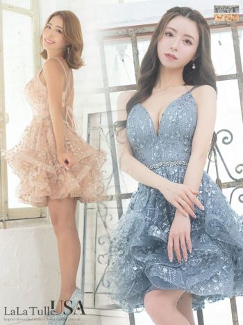 バックオープン クロスキャミソール スパンコールラメ ノースリーブ フレアミニドレス