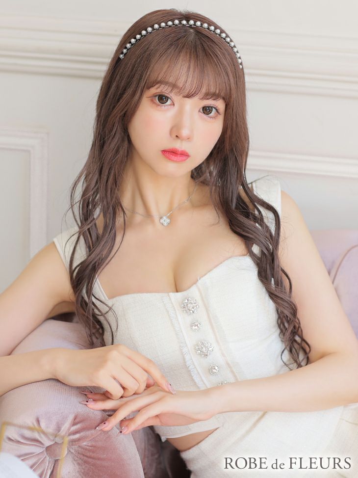 【ROBEdeFLEURS/ローブドフルール】ビジュー ボタン ツイード セットアップ ノースリーブ タイトミニドレス