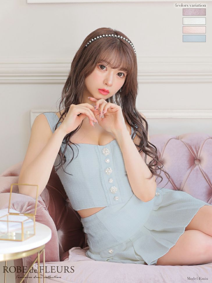 SALE【ROBEdeFLEURS/ローブドフルール】リボン ビジュー チェック柄  