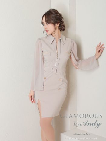 キャバドレス GLAMOROUS グラマラス スリット スリーブ 2way 長袖 シンプル タイトミニドレス