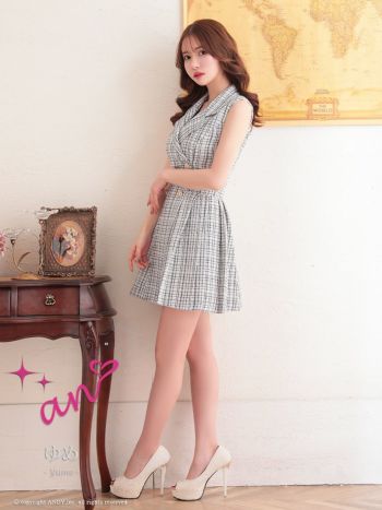 【an/アン】ガーリー ツイード ノースリーブ フレアミニドレス (AOC-3339)