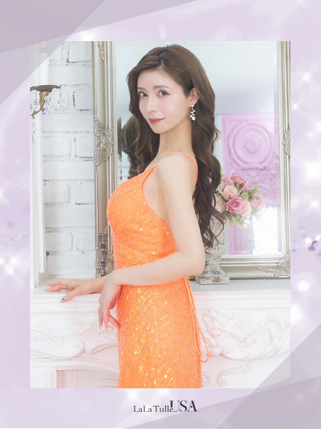 LaLaTulle USA/インポート】スパンコール スリット バッククロス キャミソール マーメイド ロングドレス