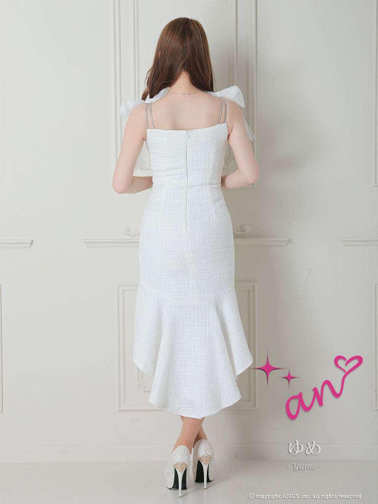 【an/アン】チュール ショルダーリボン ノースリーブ タイトひざ丈ドレス (AOC-3508)