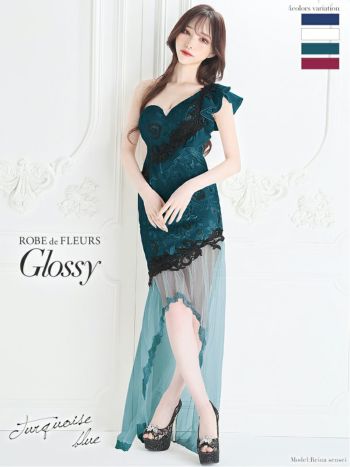 【Glossy by ROBE de FLEURS/グロッシー】 ワンショルダー アシンメトリー 前ミニ チュール ミニドレス