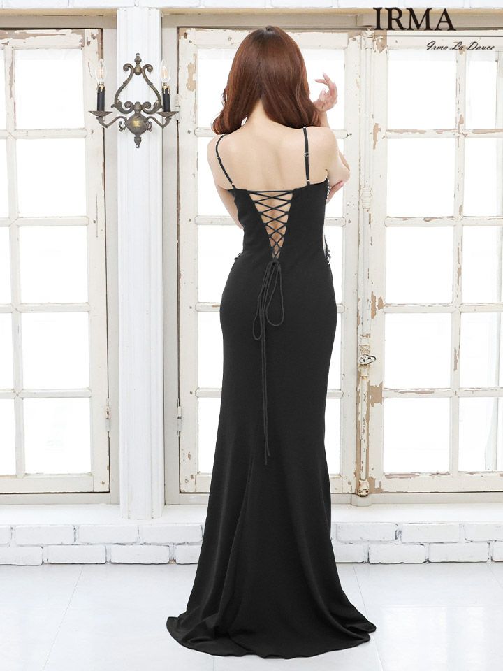 【IRMA/イルマ】ビジュー カットアウト サイドシアー スリット ワンカラー キャミソール タイトロングドレス