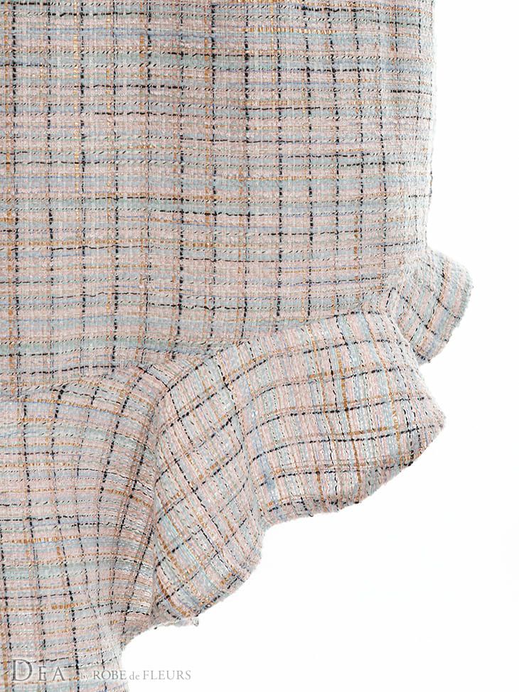 【DEA.by ROBE de FLEURS/ディア】アシンメトリーフリル ラメツイード フロントジップ タイトひざ丈ドレス