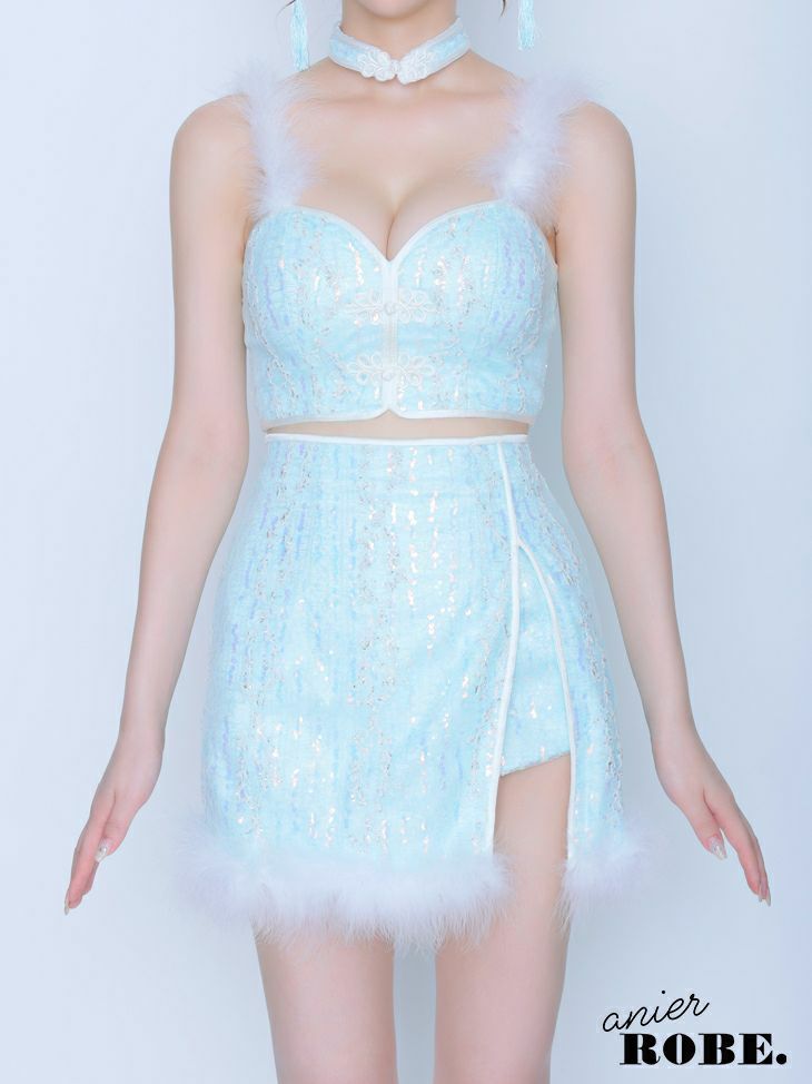 【anier.ROBE/アニエルローブ】セットアップ キラキラ スリット チャイナドレス　コスプレ［ドレス/チョーカー/ヘッドアクセ］ (anier4029)
