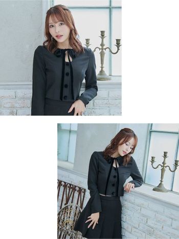 【Anella/アネラ】シンプル リボン ボタン セットアップ 長袖 フレアミニドレス