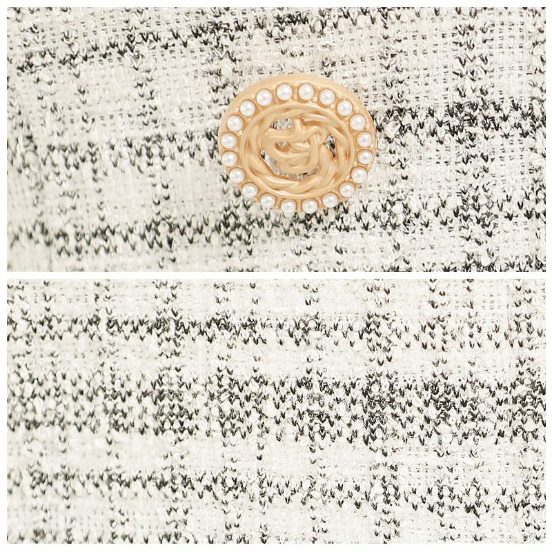 【PURESS/ピュアレス】パールボタン チェック フリルツイード タイトミニドレス