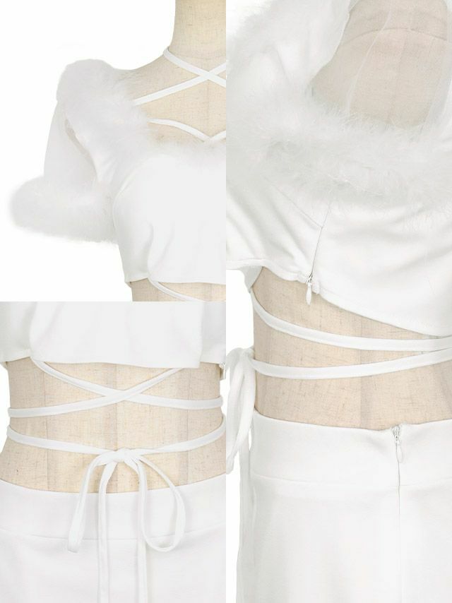 コスプレ猫 黒 白 フェザー クロス コード セットアップ ペア セクシー 白猫 黒猫 へそ出し アニマル コスプレ衣装5点セット