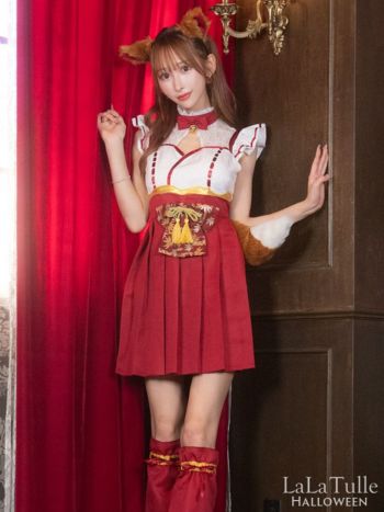 コスプレ 巫女 狐 ガール 体型カバー フレア スカート アニマル 衣装 4