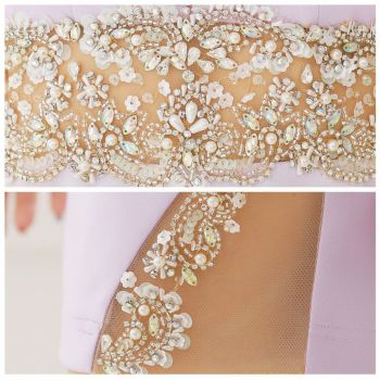 【Angel R/エンジェルアール】ウエスト ビジュー スパンコール 長袖 シースルー袖 タイトミニドレス