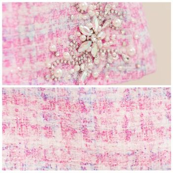 【PURESS/ピュアレス】フラワー ビジュー サイドカットベルト ツイード フレアミニドレス