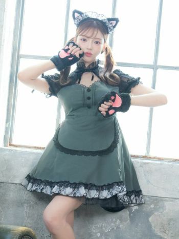 コスプレ クラシック メイド 猫 体型カバー フレア スカート ガーリー アニマル 衣装4点セット