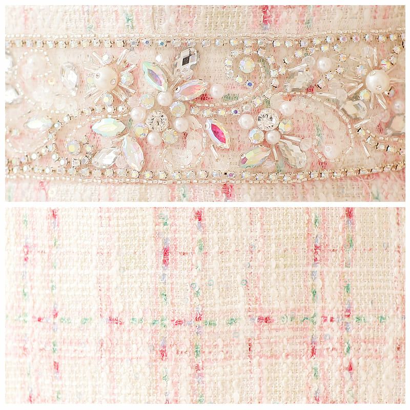 【Angel R/エンジェルアール】シンプル パールビジュー チェックツイード ウエスト フレアミニドレス