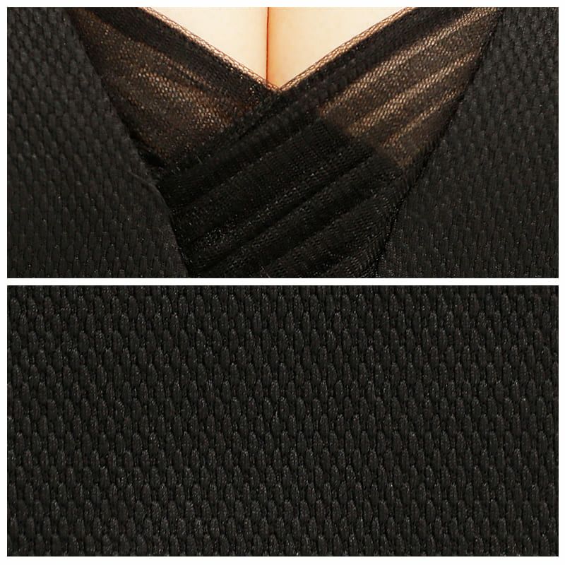 【PURESS/ピュアレス】 シンプル ウエスト ダブルボタン シアーレース ノースリーブ タイトミニドレス