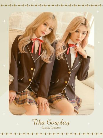 コスプレ 制服 スクール ブレザー 袖あり フレア スカート ペア チェック 衣装3点セット