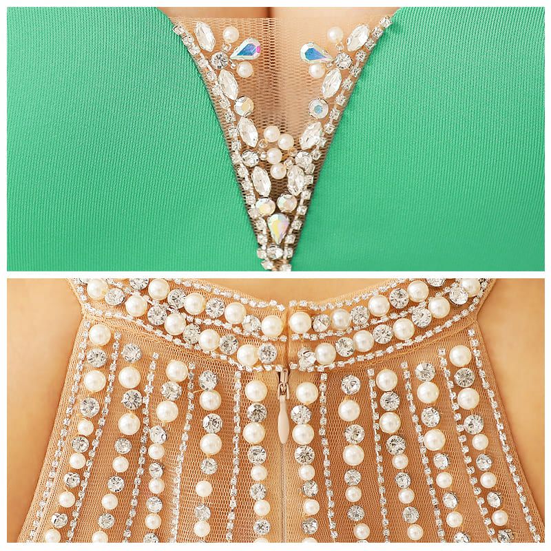 【Angel R/エンジェルアール】ホルターネック リングビジュー バックデザイン カットアウト ギャザー タイトミニドレス