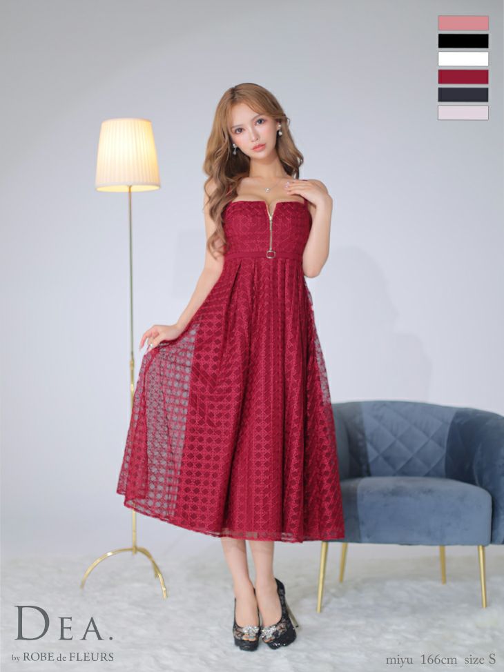 【DEA.by ROBE de FLEURS/ディア】チェック チュール　キャミソール フロントジップ フレアひざ丈ドレス
