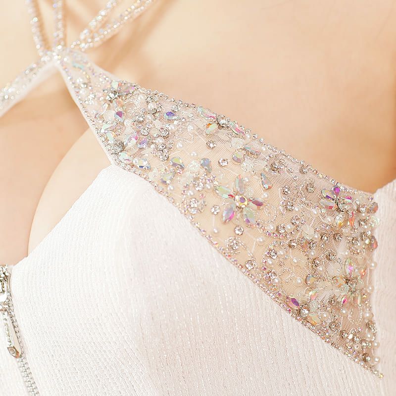 【Angel R/エンジェルアール】ホルターネック ビジュー バスト フロントファスナー タイトミニドレス