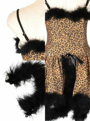 コスプレ レオパード セクシー ギャル 猫 フェザー 体型カバー フレア スカート ペア アニマル 衣装3点セット