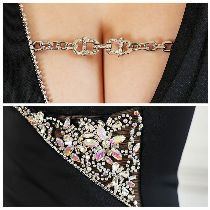 【Veautt/ヴュート】バストチェーン アシンメトリータック サイドビジュー ミディアムタイトドレス