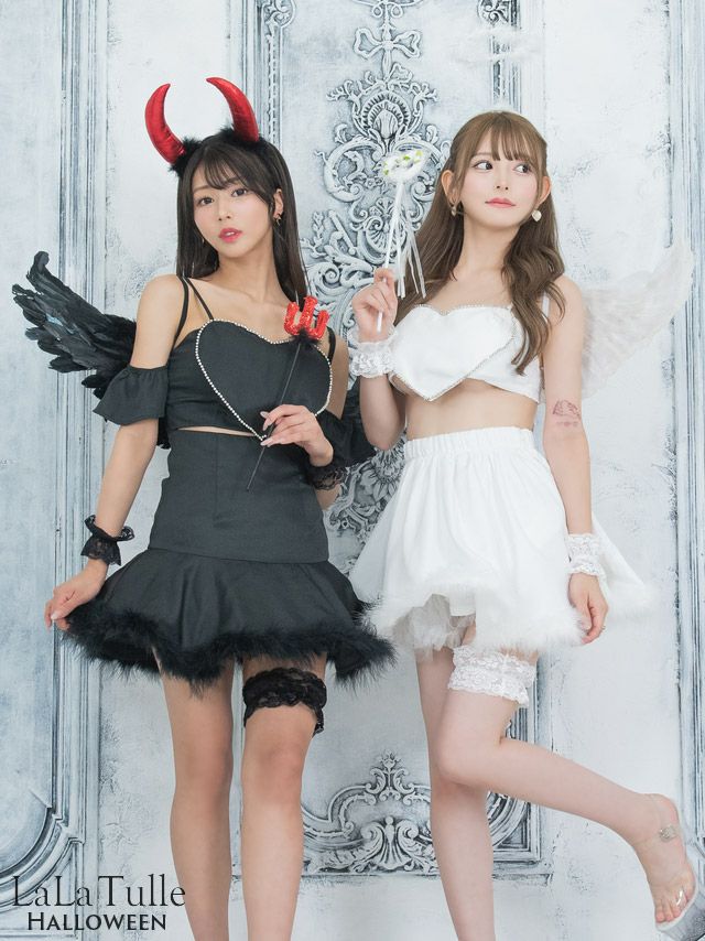 SALE【コスプレ】バストハート 羽付 フレアスカート セットアップ 悪魔 